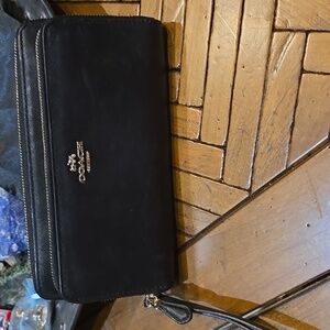 Coach black leather double zipper long wallet